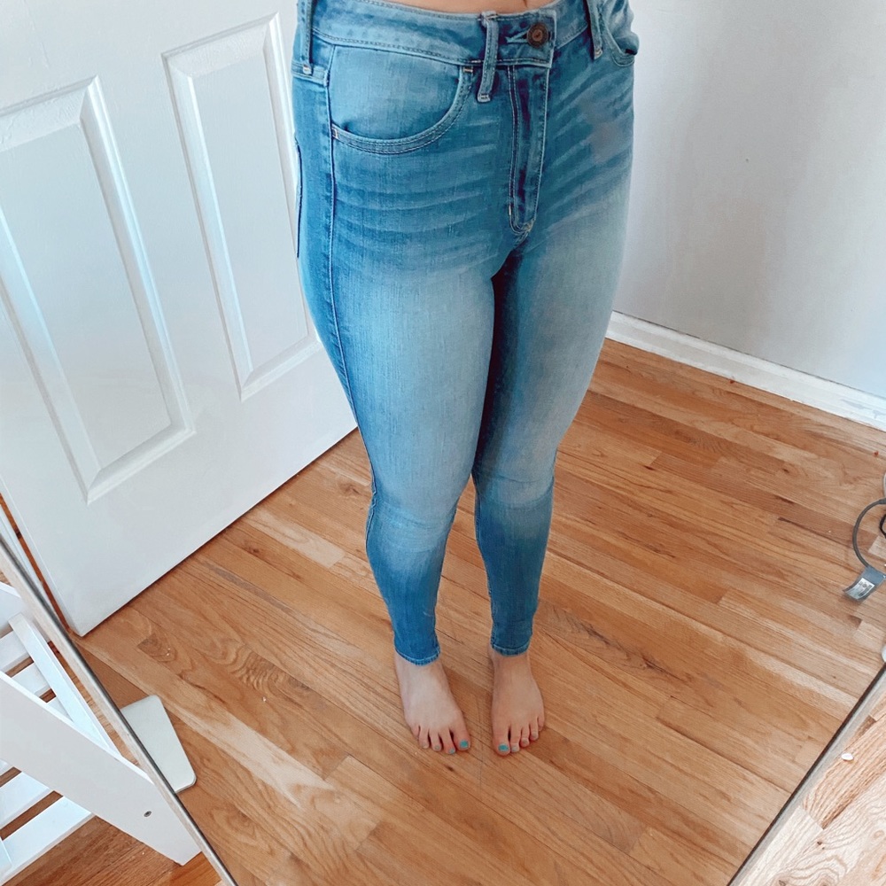Light-wash “ultra high-rise super skinny” jeans